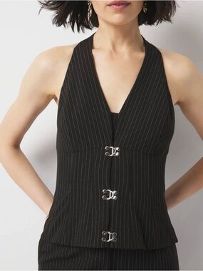 White House Black Market 🆕 Black Pinstripe Halter Vest-look top size 10